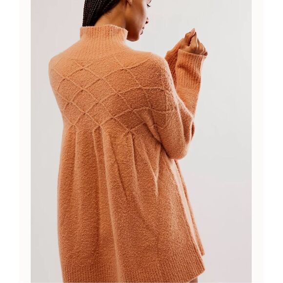 Free People Jaci Sweater Dress S Long Sleeve Mock Neck Knit Textured Wool “Doe” - Picture 4 of 16